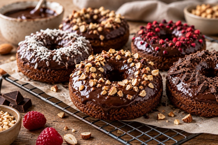 Donas de chocolate con coberturas