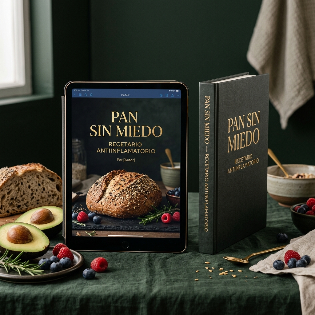 Recetario Pan Sin Miedo — mockup del libro digital antiinflamatorio